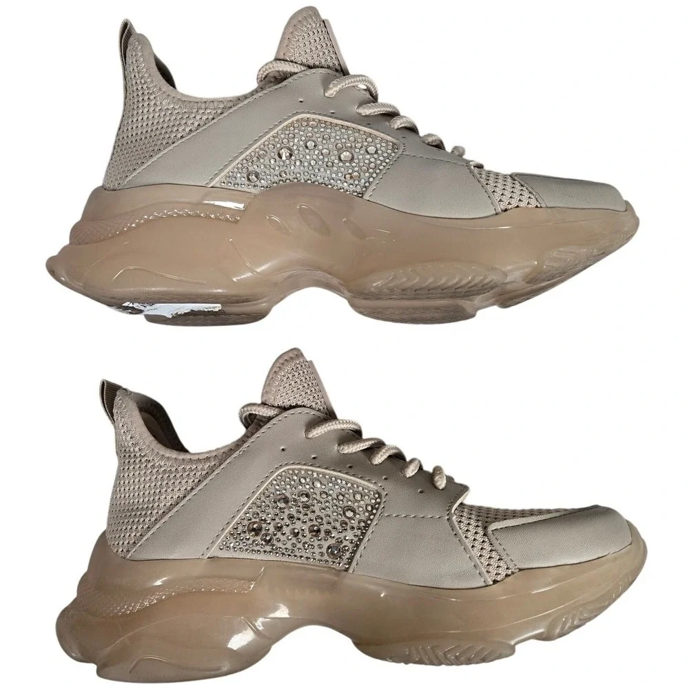 Steve Madden Women's Vance Beige‎ Rhinestone Chunky Sole Sneakers Shoes Size 6.5